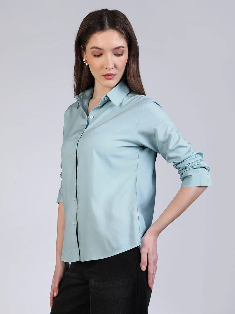 Urbano Fashion  Urbano Fashion Women's Light Sky Blue Modal Viscose Full Sleeve Regular Fit Casual Solid Shirt with Regular Collar for Women | Best Price UAE